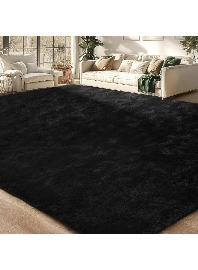 Merelax Soft Area Rug for Livingroom Bedroom, Machine Washable 4x6 Black Rugs Fluffy Shaggy Bedside Rug, Non Slip Indoor Carpet for Nursery Kids Room Home Decor Aesthetic - Image 1